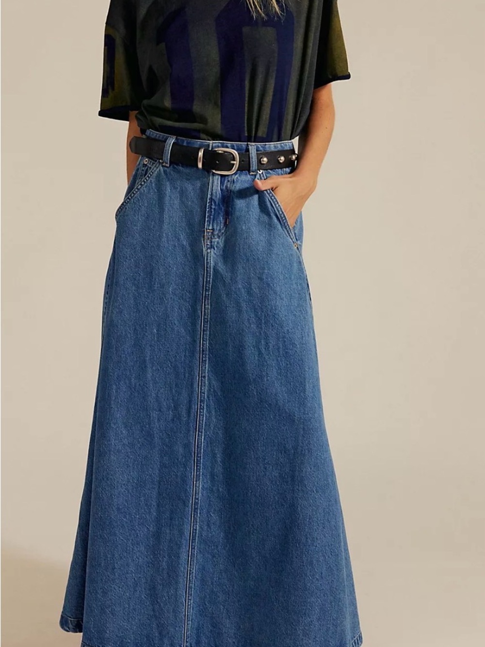 Free People Blue Denim Maxi Skirt